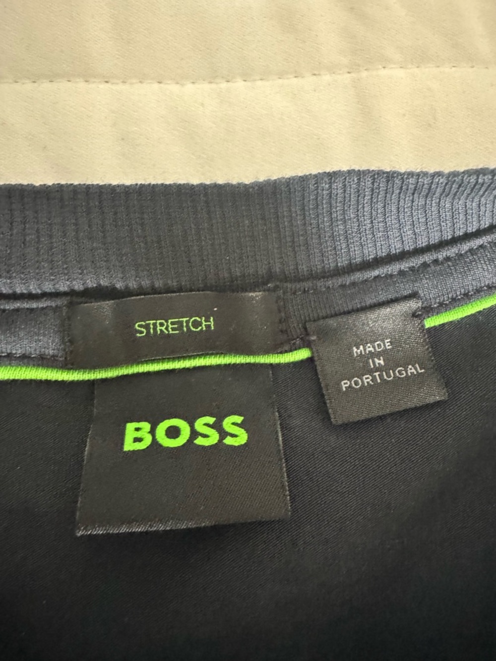 BOSS Black Crewneck Tee with Neon Green Trim - Picture 3 of 4